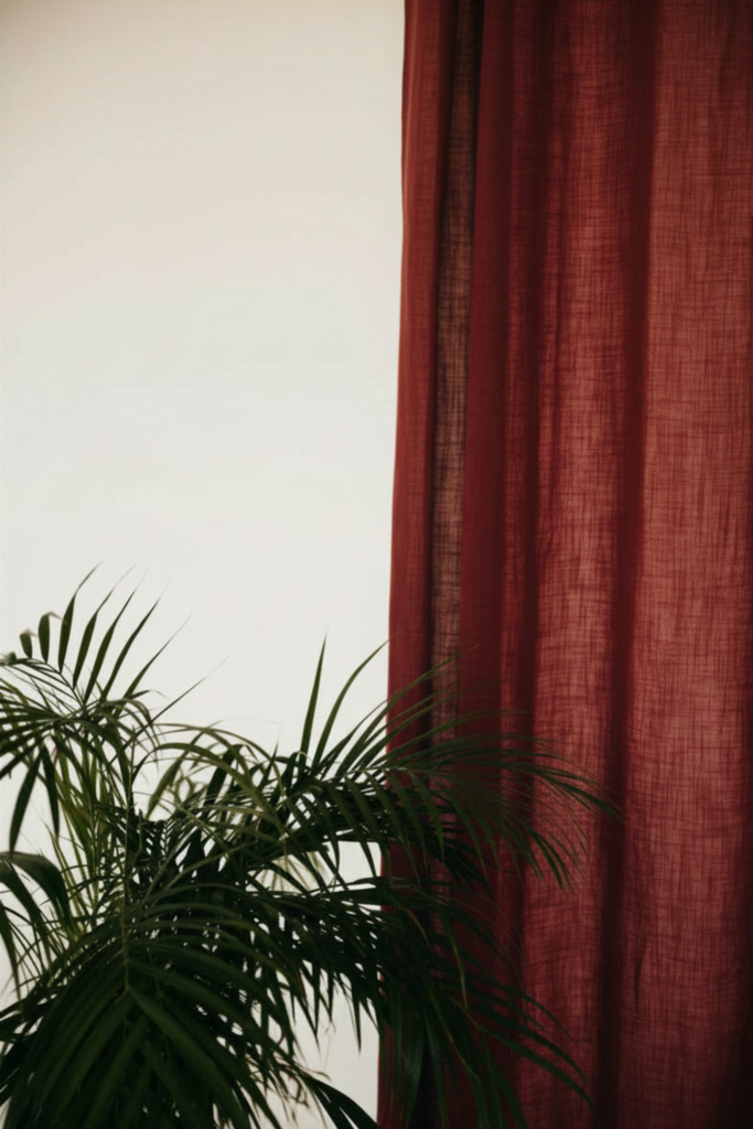Landelijk Linnen gordijn hangend rood